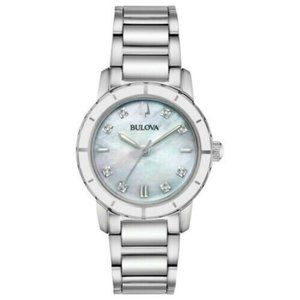 Bulova Women's Watch Diamond Accent Markers Silver-Tone Quartz 27mm 96P194